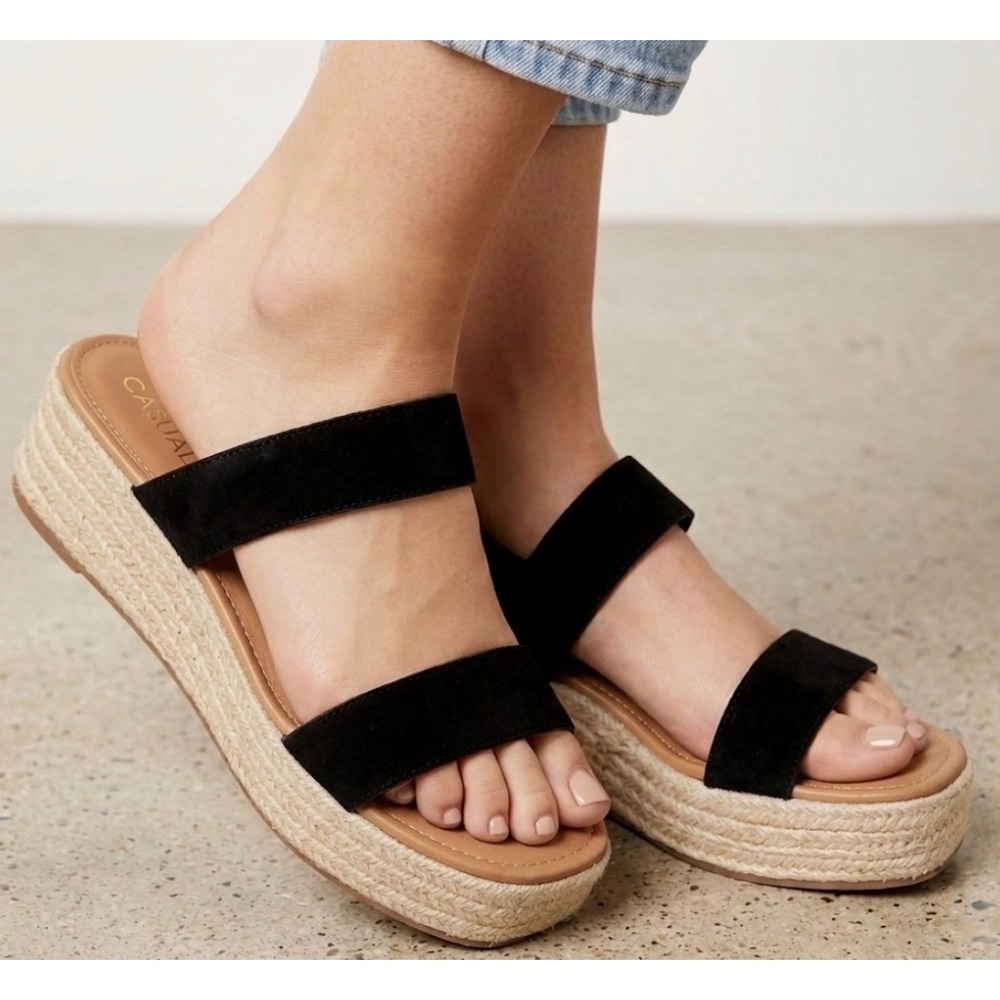 Treasure & Bond Sandals Fatima Black Suede Espadrille Platform Wedges 8.5M